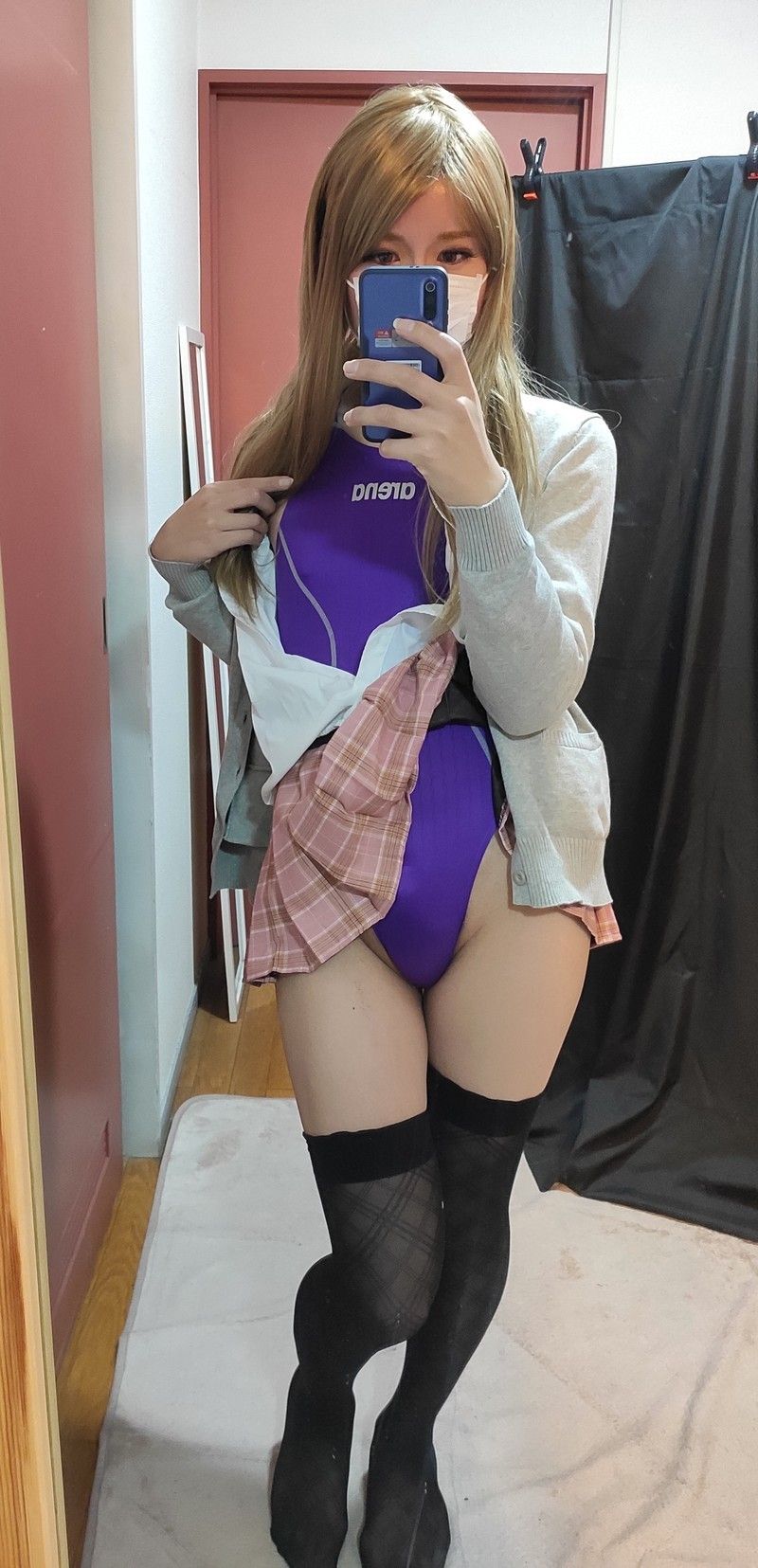 Japanese CrossDresser MIKU in purple swimsuits free shemale gallery